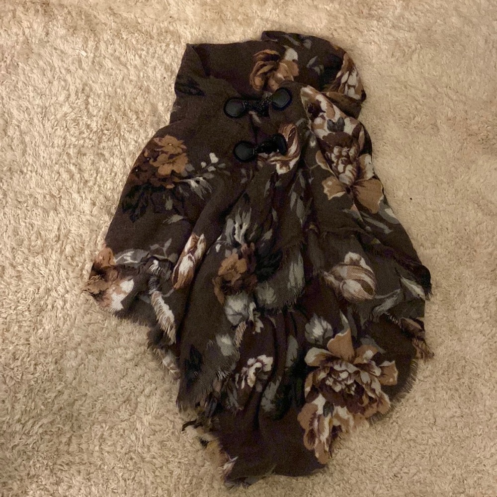 Brown Flowing Poncho with Flowers